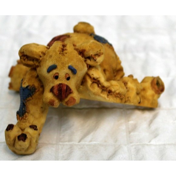 Bear Stocking Hanger Patchwork Country Raggedy Yellow Shelf Figurine Resin - Picture 2 of 8